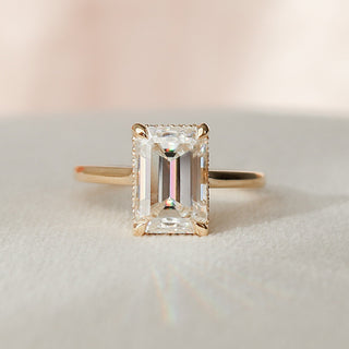 3.0 CT Emerald Cut Solitaire & Hidden Halo Moissanite Engagement Ring - Barbara Maison 