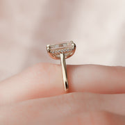 3.0 CT Emerald Cut Solitaire & Hidden Halo Moissanite Engagement Ring - Barbara Maison 