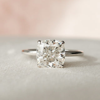 2.0 CT Cushion Hidden Halo & Solitaire Moissanite Engagement Ring - Barbara Maison 