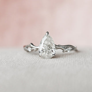 1.0 CT Pear Cut Twig Pave Setting Moissanite Engagement Ring - Barbara Maison 