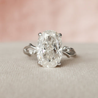 3.5 CT Oval Cut Solitaire & Twig Pave Moissanite Engagement Ring - Barbara Maison 