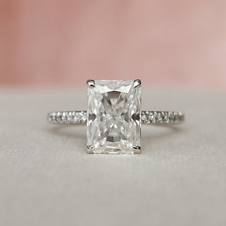 3.0 CT Radiant Pave & Hidden Halo Moissanite Engagement Ring - Barbara Maison 