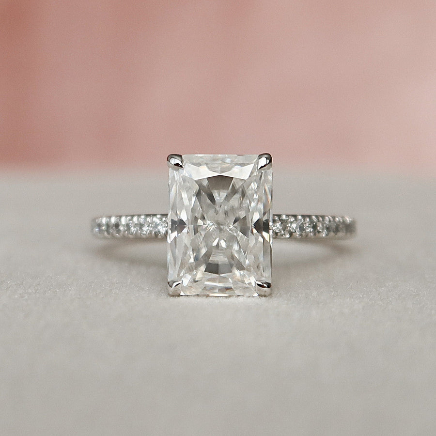 3.0 CT Radiant Pave & Hidden Halo Moissanite Engagement Ring - Barbara Maison 
