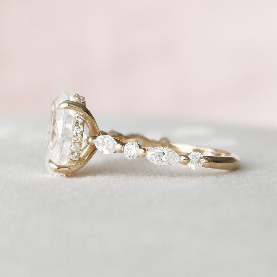 2.0 CT Oval Pave Hidden Halo Moissanite Engagement Ring - Barbara Maison 