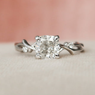 1.0 CT Cushion Solitaire & Twig Setting Moissanite Engagement Ring - Barbara Maison 