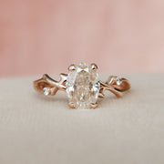 1.0 CT Oval Cut Solitaire & Twig Pave Moissanite Engagement Ring - Barbara Maison 