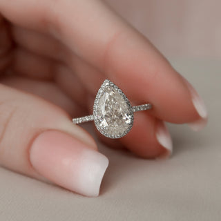 2.0 CT Pear Cut Halo & Pave Setting Moissanite Engagement Ring - Barbara Maison 