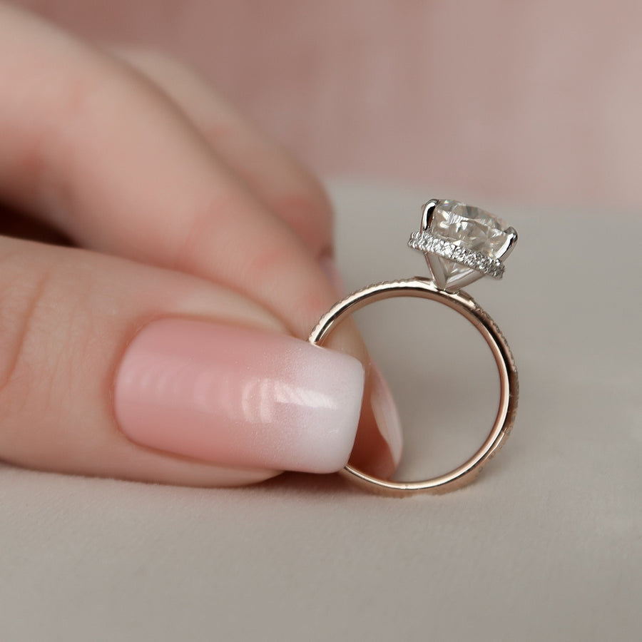 3.5 CT Pear Hidden Halo & Pave Setting Moissanite Engagement Ring - Barbara Maison 