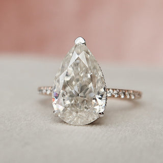 3.5 CT Pear Hidden Halo & Pave Setting Moissanite Engagement Ring - Barbara Maison 