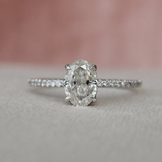 1.0 CT Oval Hidden Halo & Pave Setting Moissanite Engagement Ring - Barbara Maison 