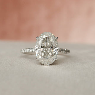 3.0 CT Oval Pave Setting & Hidden Halo Moissanite Engagement Ring - Barbara Maison 