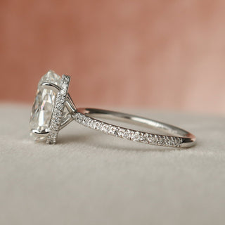 3.0 CT Oval Pave Setting & Hidden Halo Moissanite Engagement Ring - Barbara Maison 