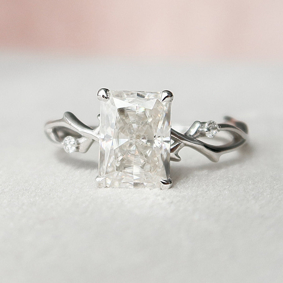 2.0 CT Radiant Solitaire & Twig Pave Moissanite Engagement Ring - Barbara Maison 