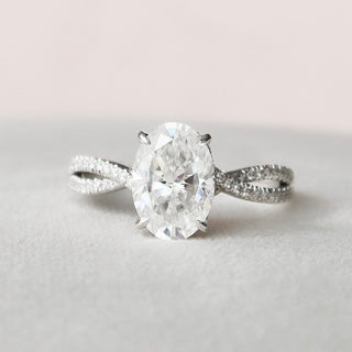 3.0 CT Oval Cut Solitaire & Cross Over Pave Moissanite Engagement Ring - Barbara Maison 