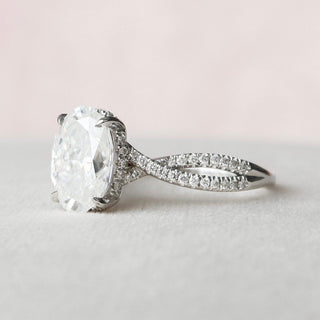 3.0 CT Oval Cut Solitaire & Cross Over Pave Moissanite Engagement Ring - Barbara Maison 