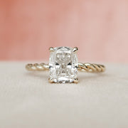 2.0 CT Cushion Twisted Band & Hidden Halo Moissanite Engagement Ring - Barbara Maison 