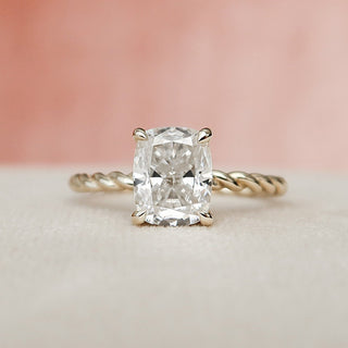 2.0 CT Cushion Twisted Band & Hidden Halo Moissanite Engagement Ring - Barbara Maison 