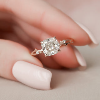 2.0 CT Cushion Twig Style Moissanite Engagement Ring - Barbara Maison 