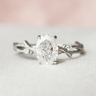 1.0 CT Oval Cut Solitaire & Twig Pave Moissanite Engagement Ring - Barbara Maison 