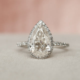 2.0 CT Pear Cut Halo & Pave Setting Moissanite Engagement Ring - Barbara Maison 