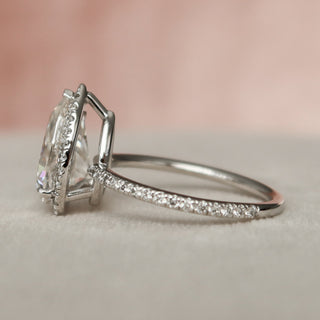 2.0 CT Pear Cut Halo & Pave Setting Moissanite Engagement Ring - Barbara Maison 