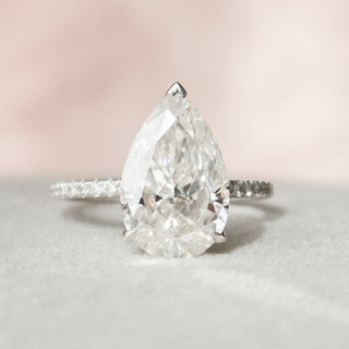 3.5 CT Pear Hidden Halo & Pave Setting Moissanite Engagement Ring - Barbara Maison 