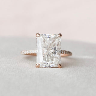 5.0 CT Radiant Hidden Halo & Pave Moissanite Engagement Ring - Barbara Maison 