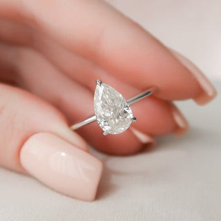 2.0 CT Pear Solitaire & Hidden Halo Style Moissanite Engagement Ring - Barbara Maison 