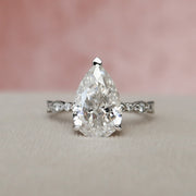 3.0 CT Pear Solitaire Milgrain Pave Moissanite Engagement Ring - Barbara Maison 
