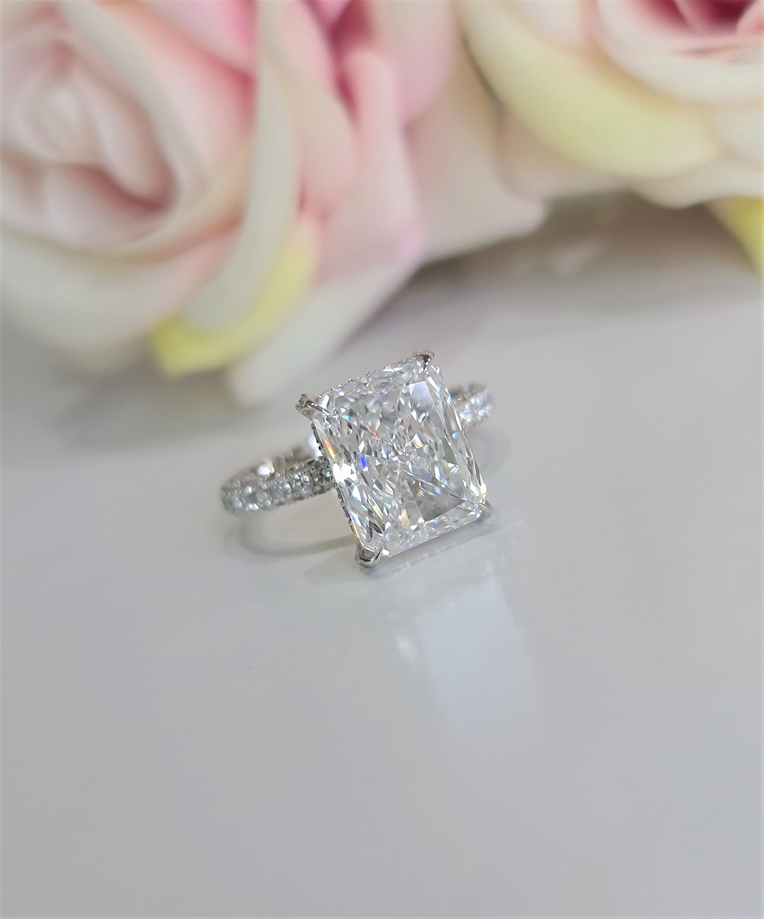4.50 CT Radiant Hidden Halo CVD G/VS1 Diamond Engagement Ring - Barbara Maison 