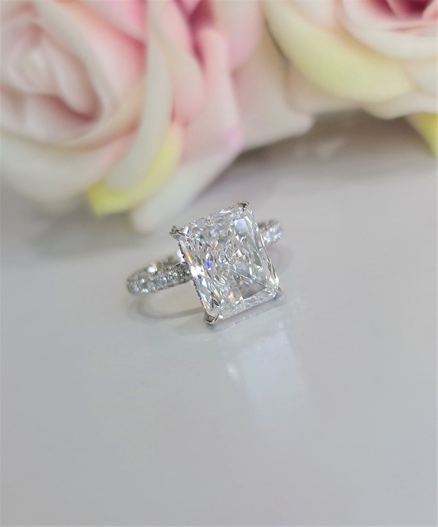 4.50 CT Radiant Hidden Halo CVD G/VS1 Diamond Engagement Ring - Barbara Maison 