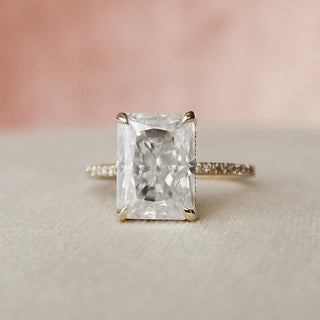 5.0 CT Radiant Hidden Halo & Pave Moissanite Engagement Ring - Barbara Maison 