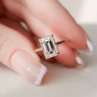 3.0 CT Emerald Cut Solitaire & Hidden Halo Moissanite Engagement Ring - Barbara Maison 