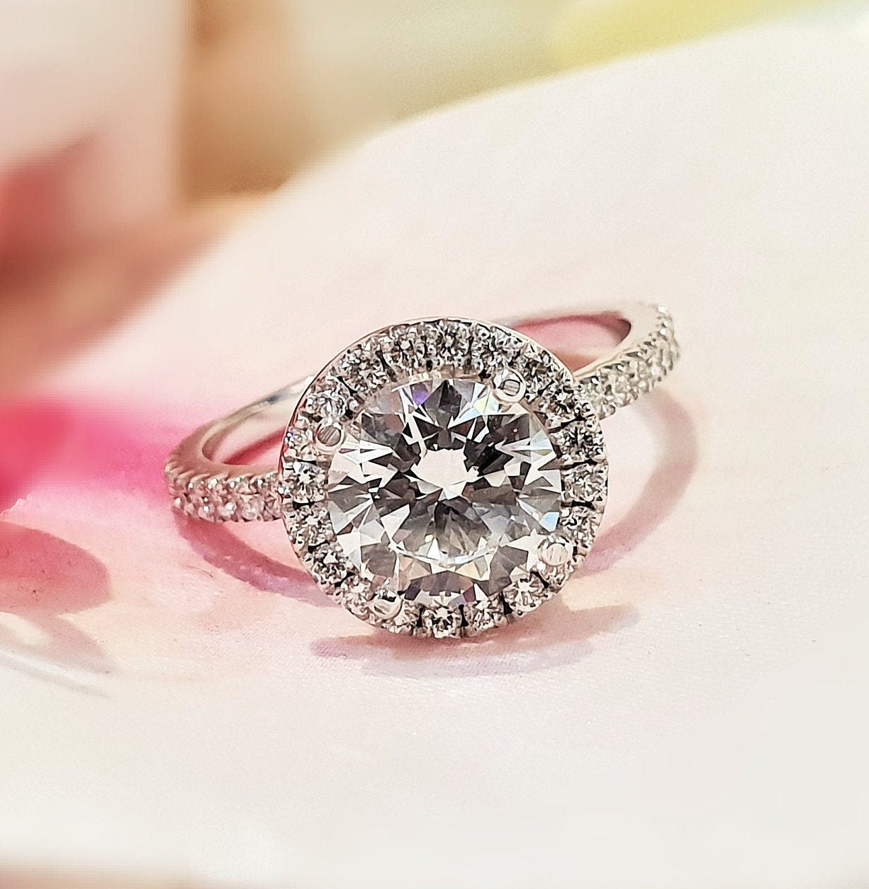 2.0 CT Round Halo CVD G/VS1 Diamond Engagement Ring - Barbara Maison 