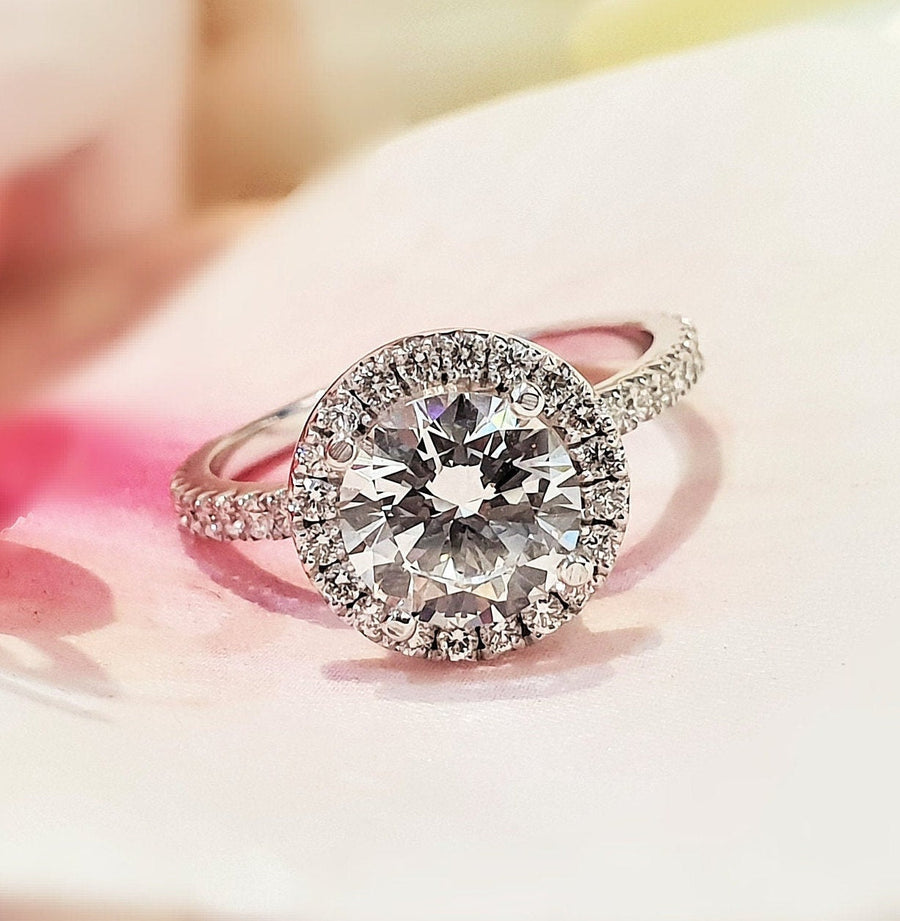 2.0 CT Round Halo CVD G/VS1 Diamond Engagement Ring - Barbara Maison 