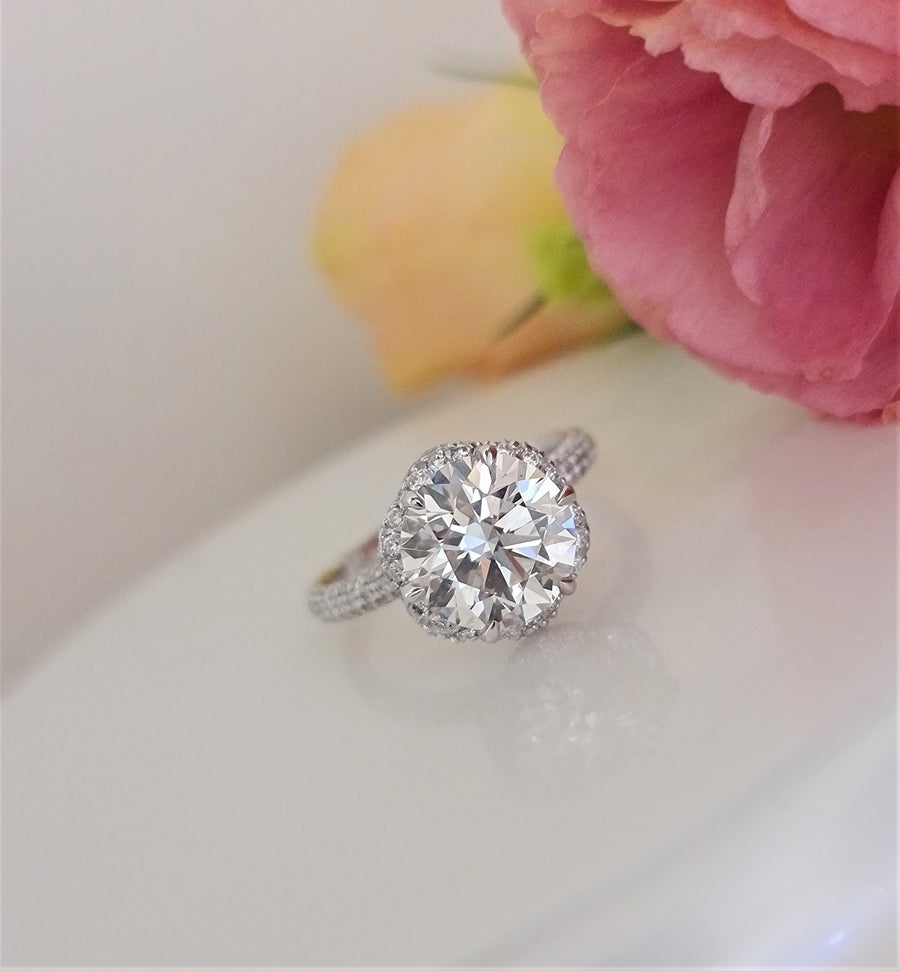 3.0 CT Round Hidden Halo CVD F/VS1 Diamond Engagement Ring - Barbara Maison 