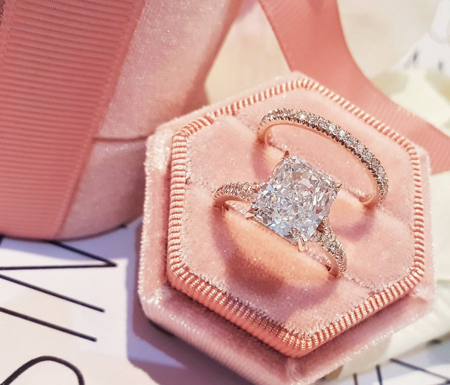 3.0 CT Radiant Split Shank F/VS1 Lab Grown Diamond Engagement Ring - Barbara Maison 