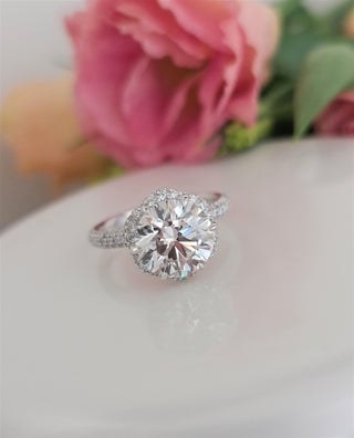 3.0 CT Round Hidden Halo CVD F/VS1 Diamond Engagement Ring - Barbara Maison 