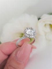 3.0 CT Round Hidden Halo CVD F/VS1 Diamond Engagement Ring - Barbara Maison 