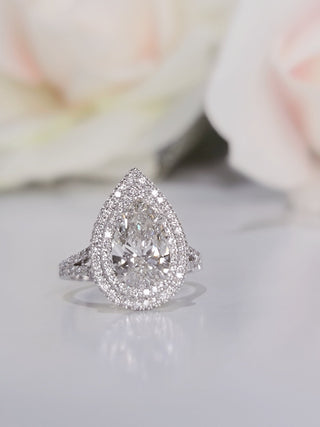 2.30 CT Pear Double Halo CVD G/VS2 Diamond Engagement Ring - Barbara Maison 