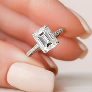 3.0 CT Emerald Cut Hidden Halo & Pave Moissanite Engagement Ring - Barbara Maison 