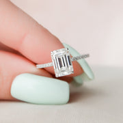3.0 CT Emerald Cut Hidden Halo & Pave Moissanite Engagement Ring - Barbara Maison 
