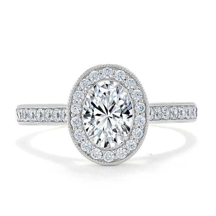 1.0 CT Oval Cut Halo Pave Moissanite Engagement Ring - Barbara Maison 