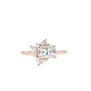 1.04 - 1.67 CT Radiant Cust Cluster Moissanite Engagement Ring - Barbara Maison 