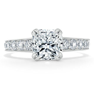 1.5 CT Cushion Cut Solitaire Channel Pave Moissanite Engagement Ring - Barbara Maison 