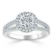 1.35 Round Cut Halo Split Shank Setting Moissanite Engagement Ring - Barbara Maison 
