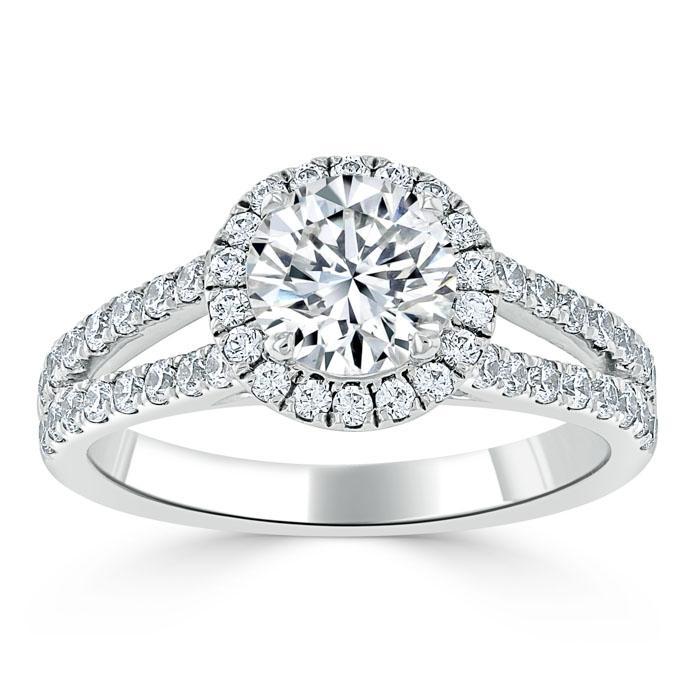 1.35 Round Cut Halo Split Shank Setting Moissanite Engagement Ring - Barbara Maison 