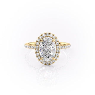 2.10 CT Oval Cut Halo Pave Setting Moissanite Engagement Ring - Barbara Maison 