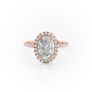 2.10 CT Oval Cut Halo Pave Setting Moissanite Engagement Ring - Barbara Maison 