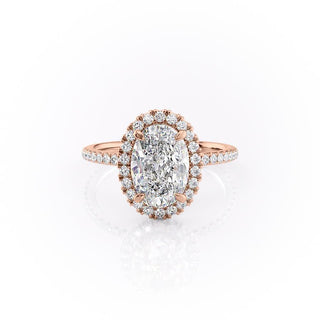 2.10 CT Oval Cut Halo Pave Setting Moissanite Engagement Ring - Barbara Maison 